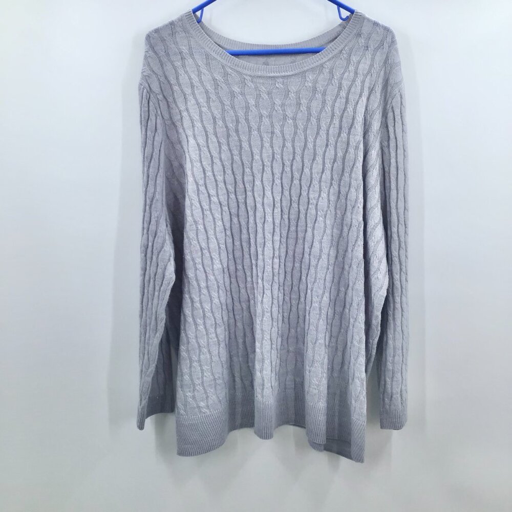 Women's 2X Gray Cable Knit Sweater Lightweight Long Sleeve Round Neckline Spring